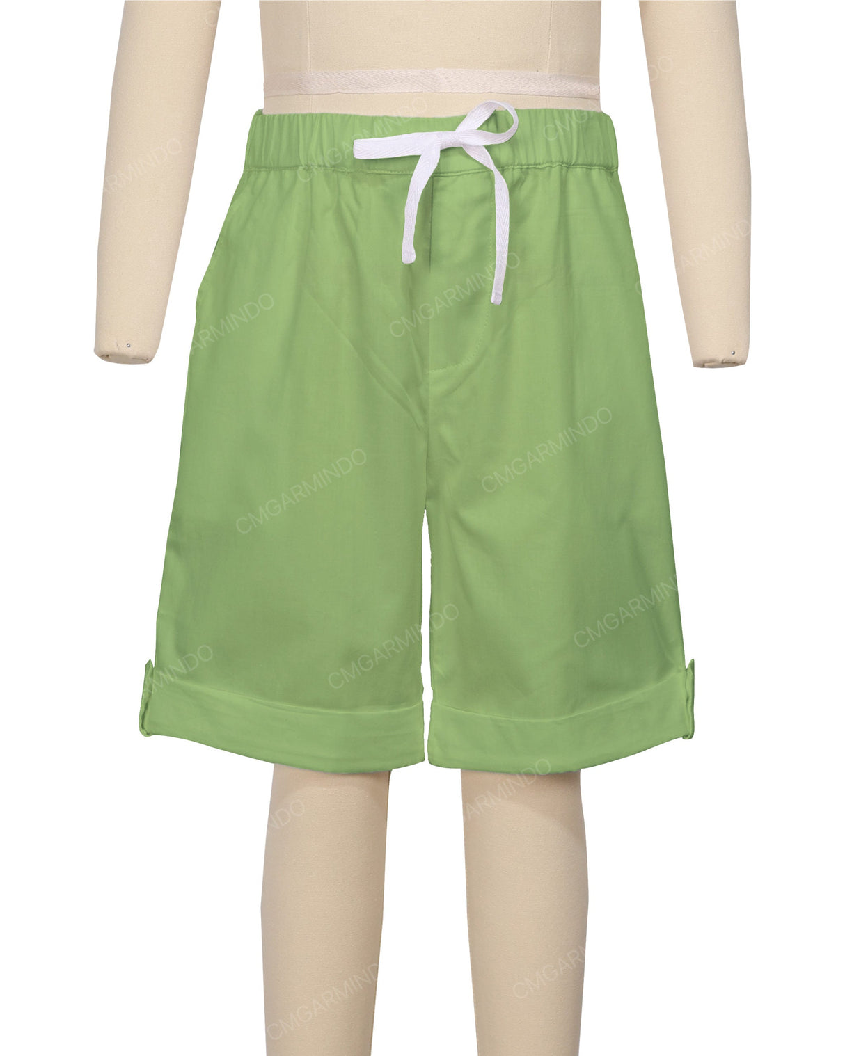 Button Cuffed Elastic Waist Shorts
