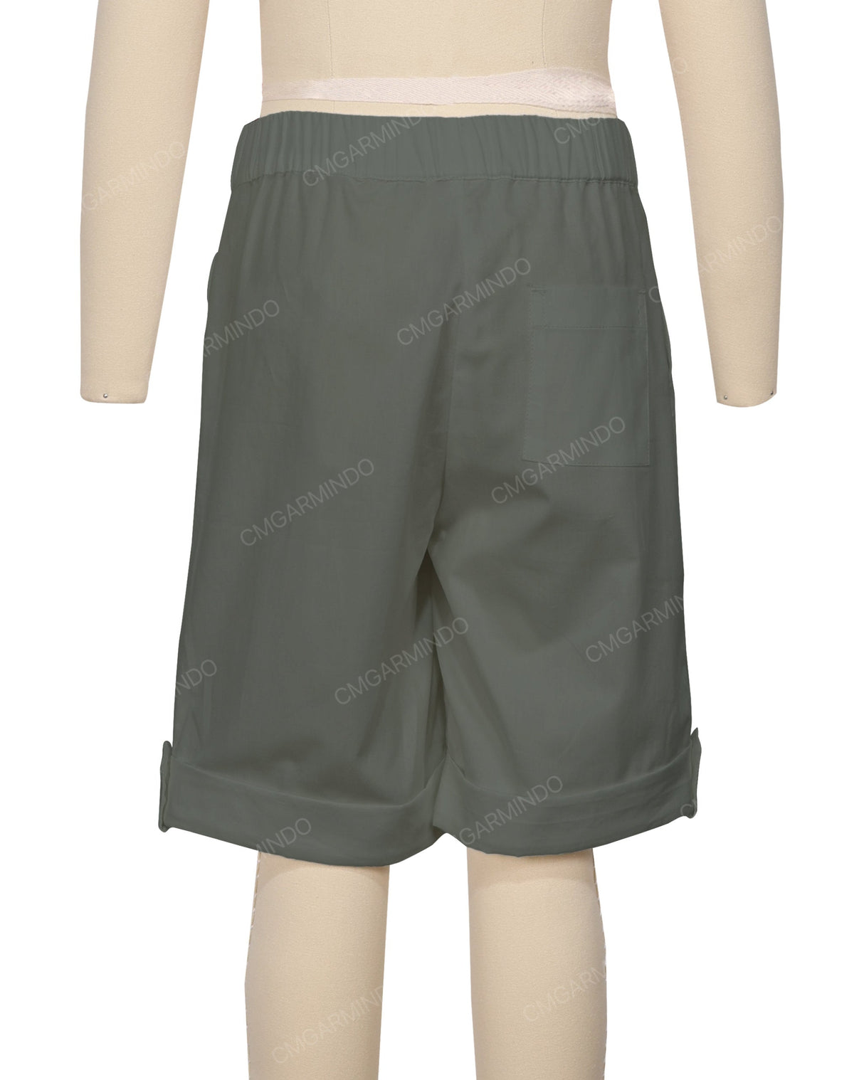 Button Cuffed Elastic Waist Shorts