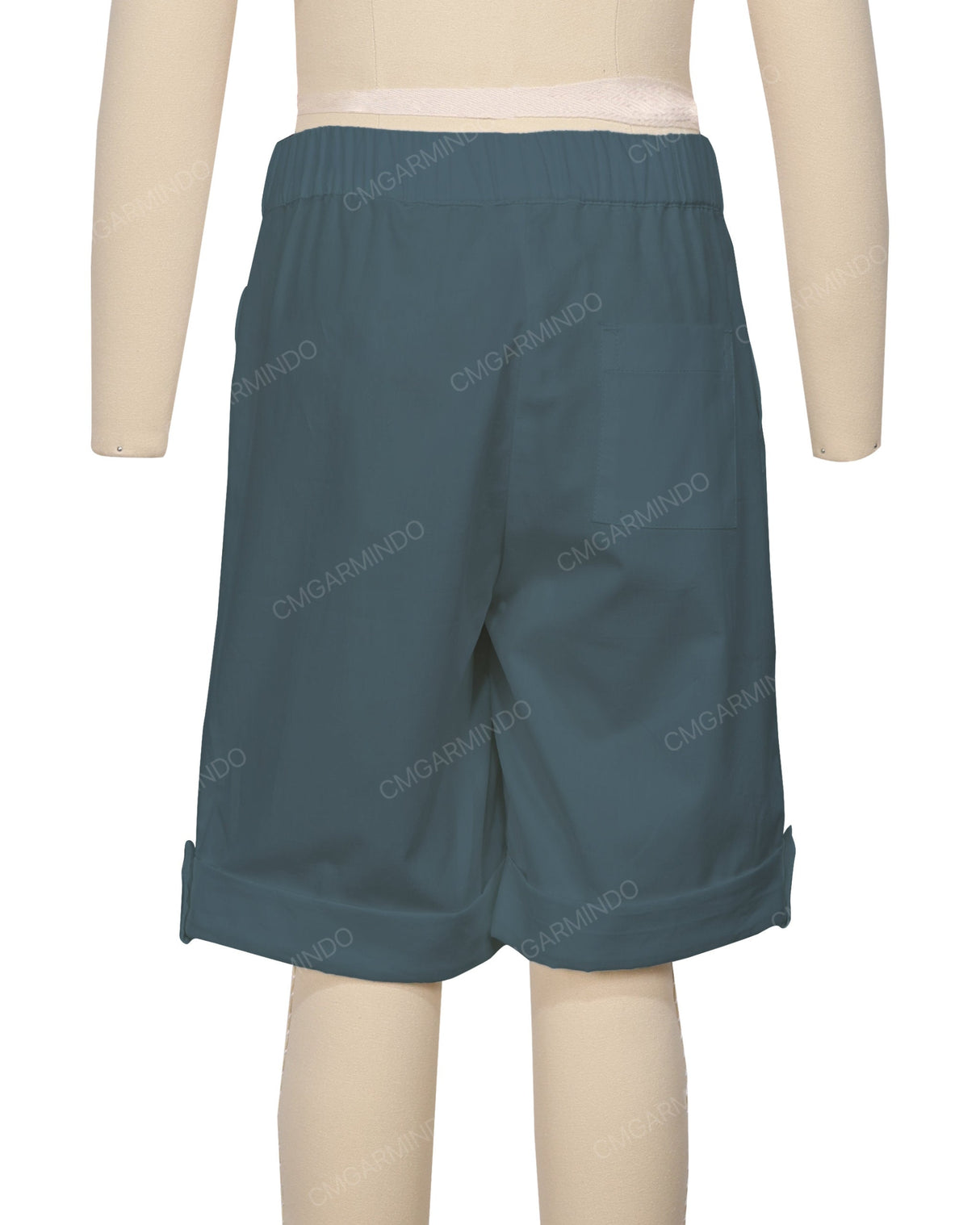Button Cuffed Elastic Waist Shorts