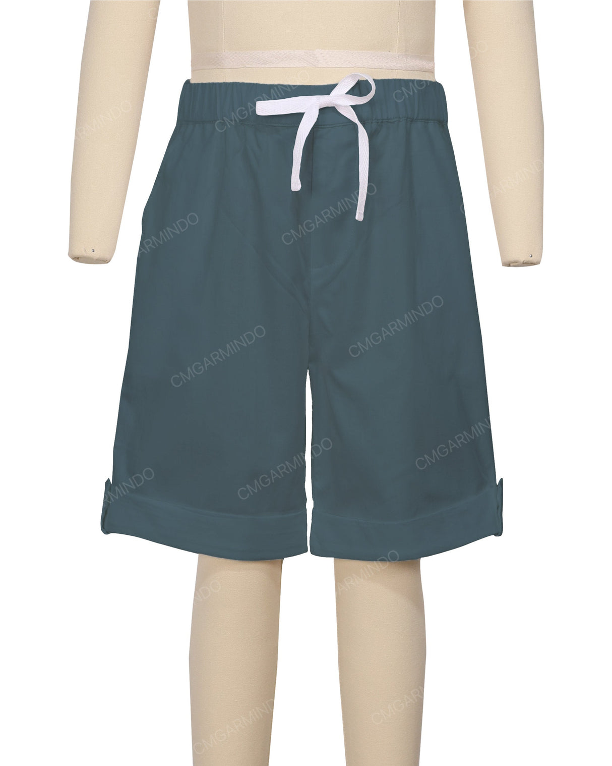 Button Cuffed Elastic Waist Shorts