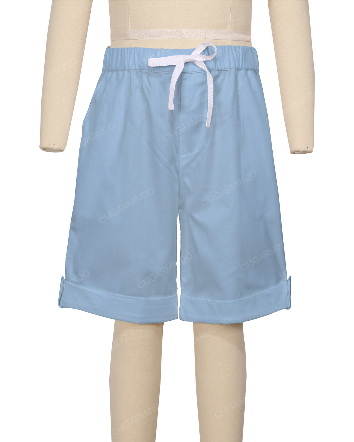 Button Cuffed Elastic Waist Shorts