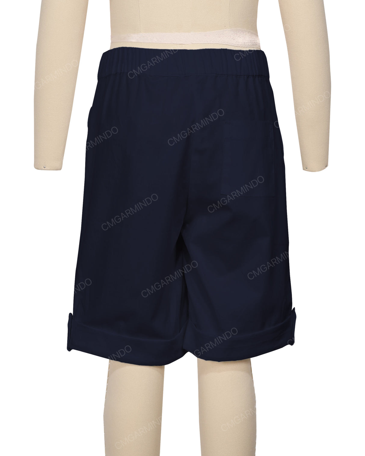 Button Cuffed Elastic Waist Shorts