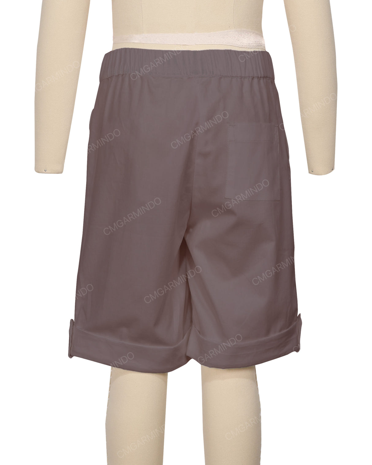 Button Cuffed Elastic Waist Shorts