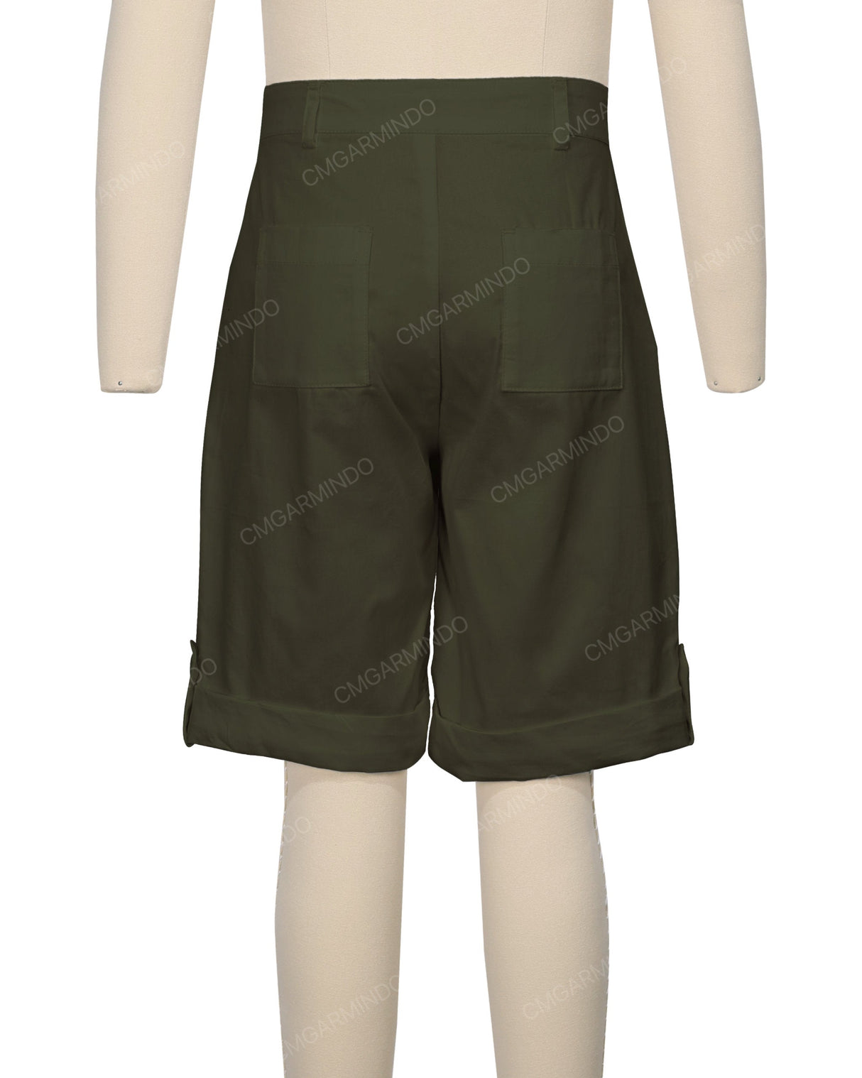 Button Cuffed Fixed Waist Shorts