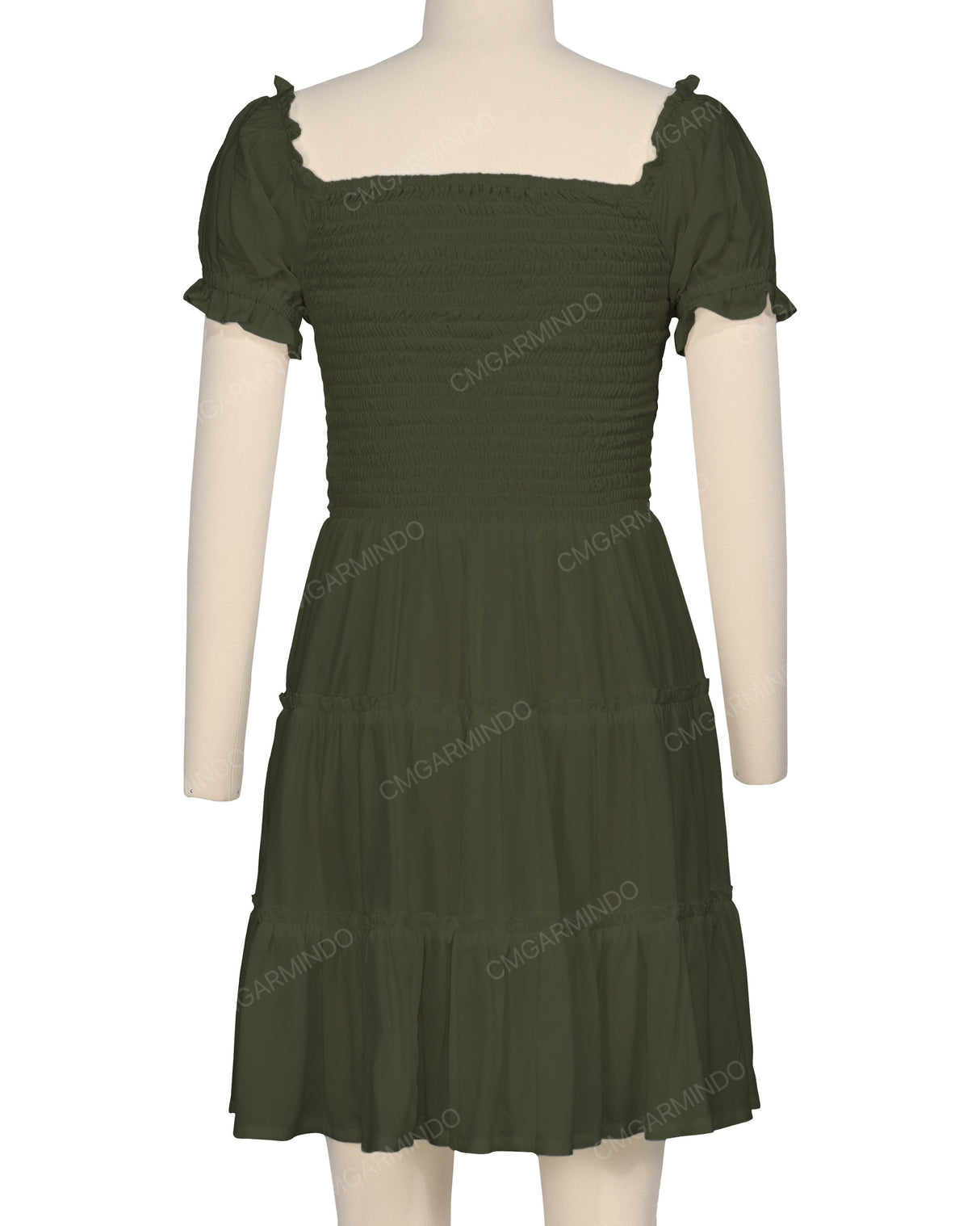 Puff Sleeve Shirred Dress