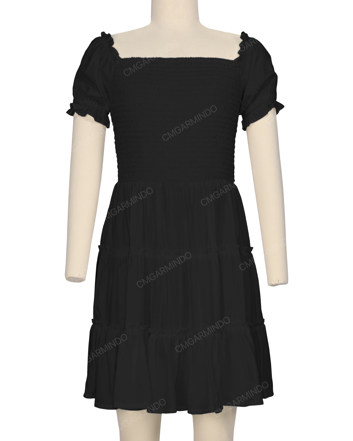 Puff Sleeve Shirred Dress