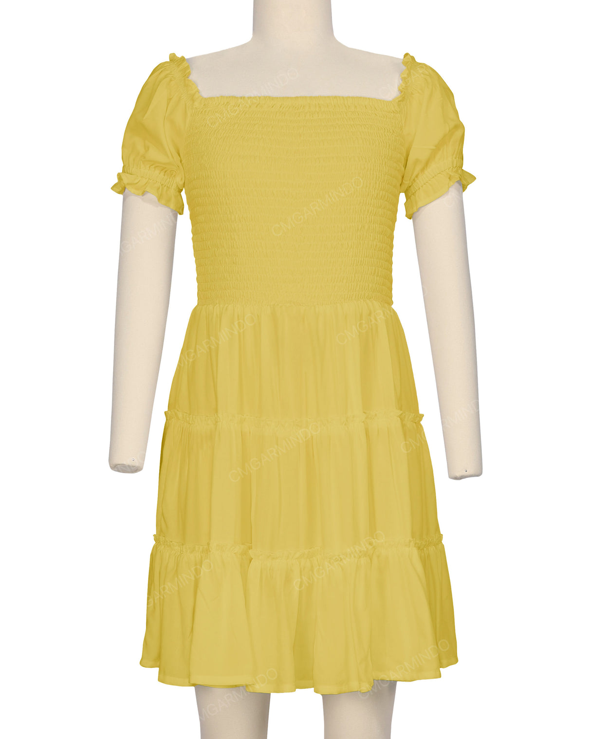 Puff Sleeve Shirred Dress
