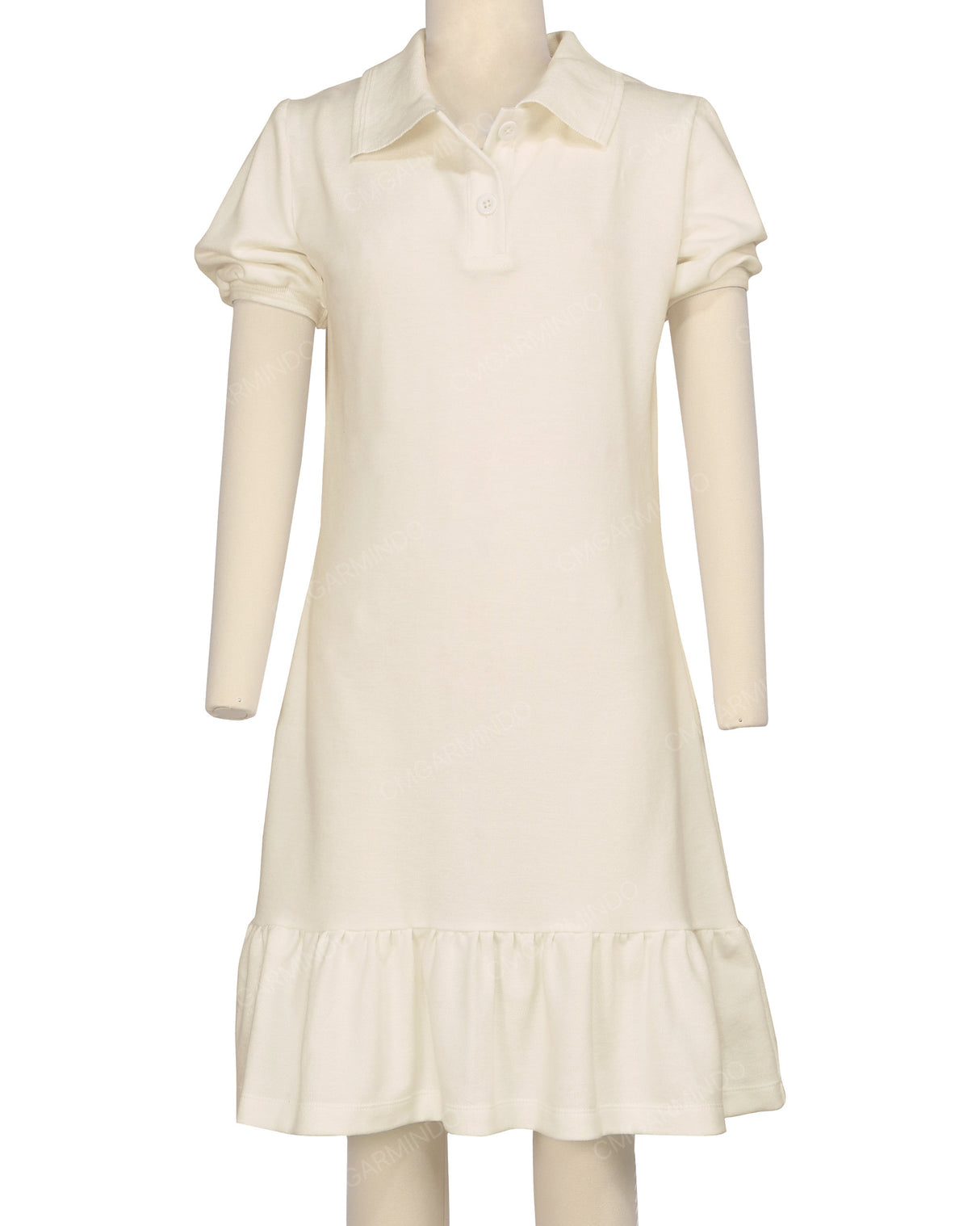 Puff Sleeve Ruffle Hem Polo Dress