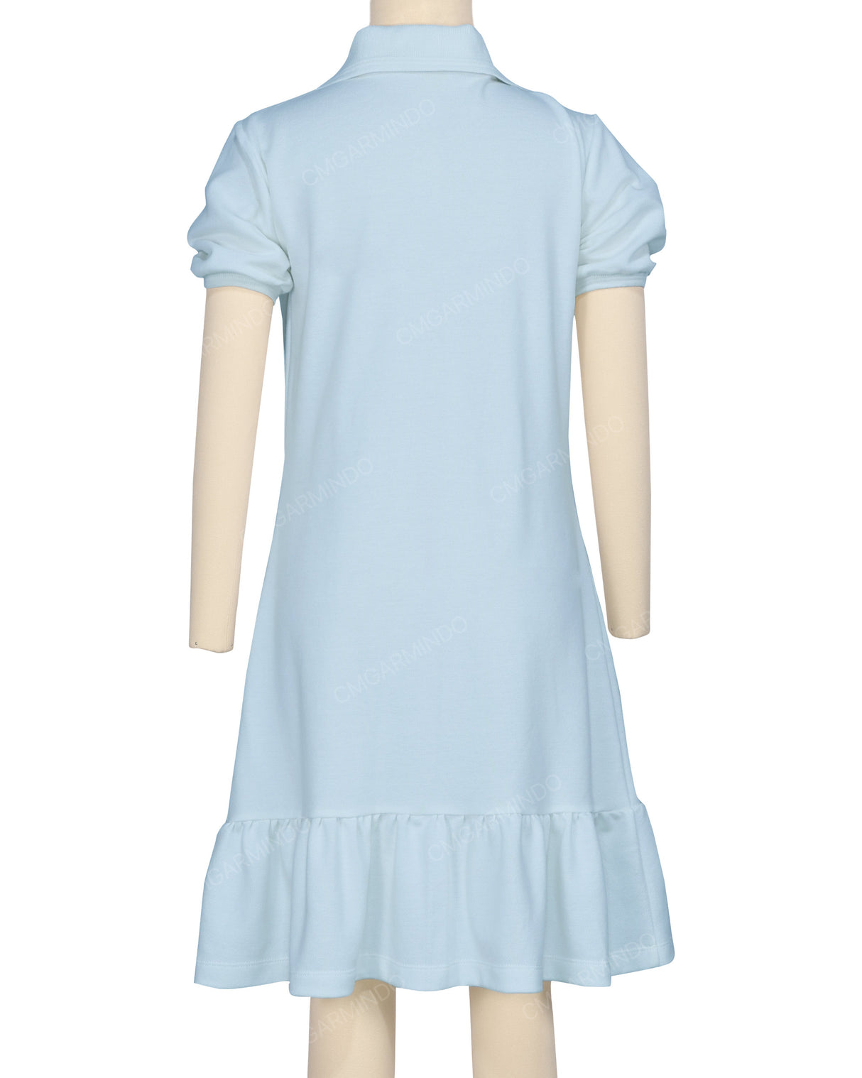 Puff Sleeve Ruffle Hem Polo Dress