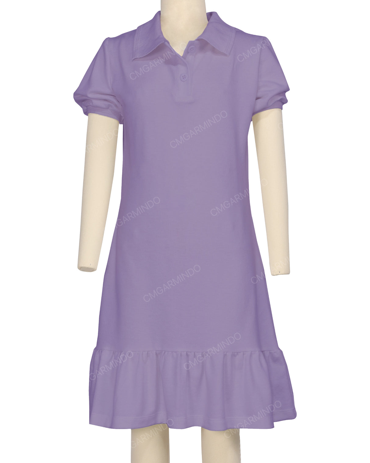 Puff Sleeve Ruffle Hem Polo Dress