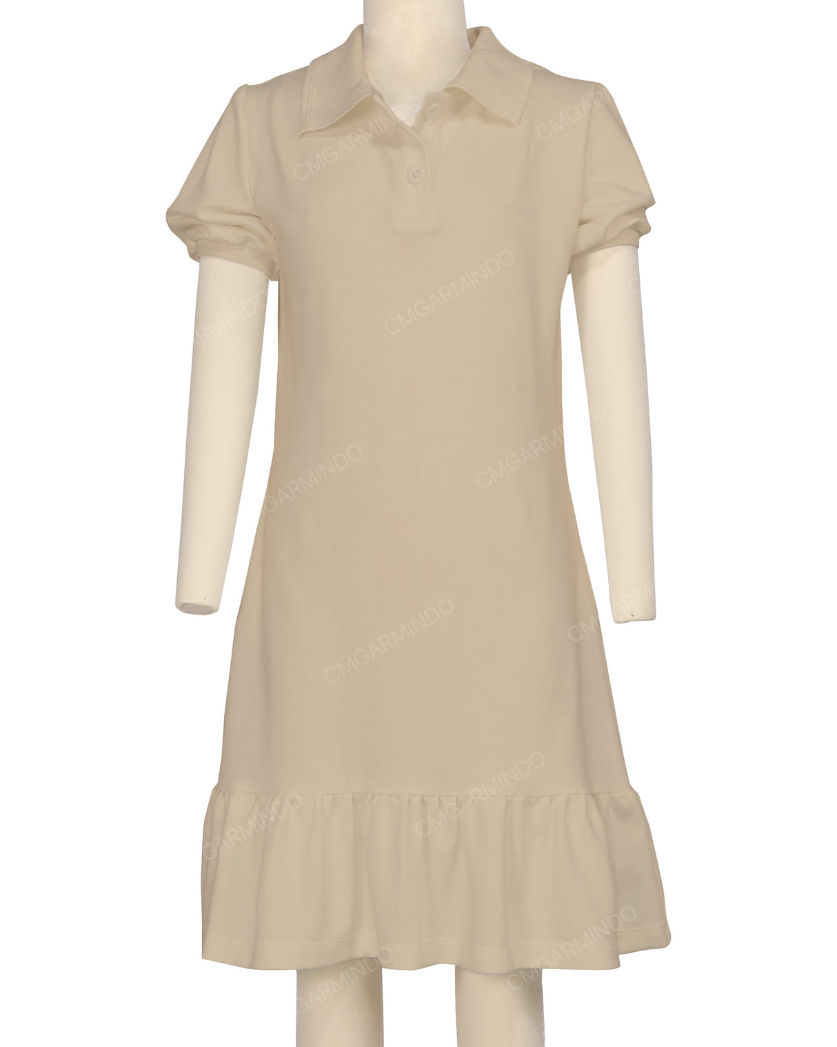 Puff Sleeve Ruffle Hem Polo Dress