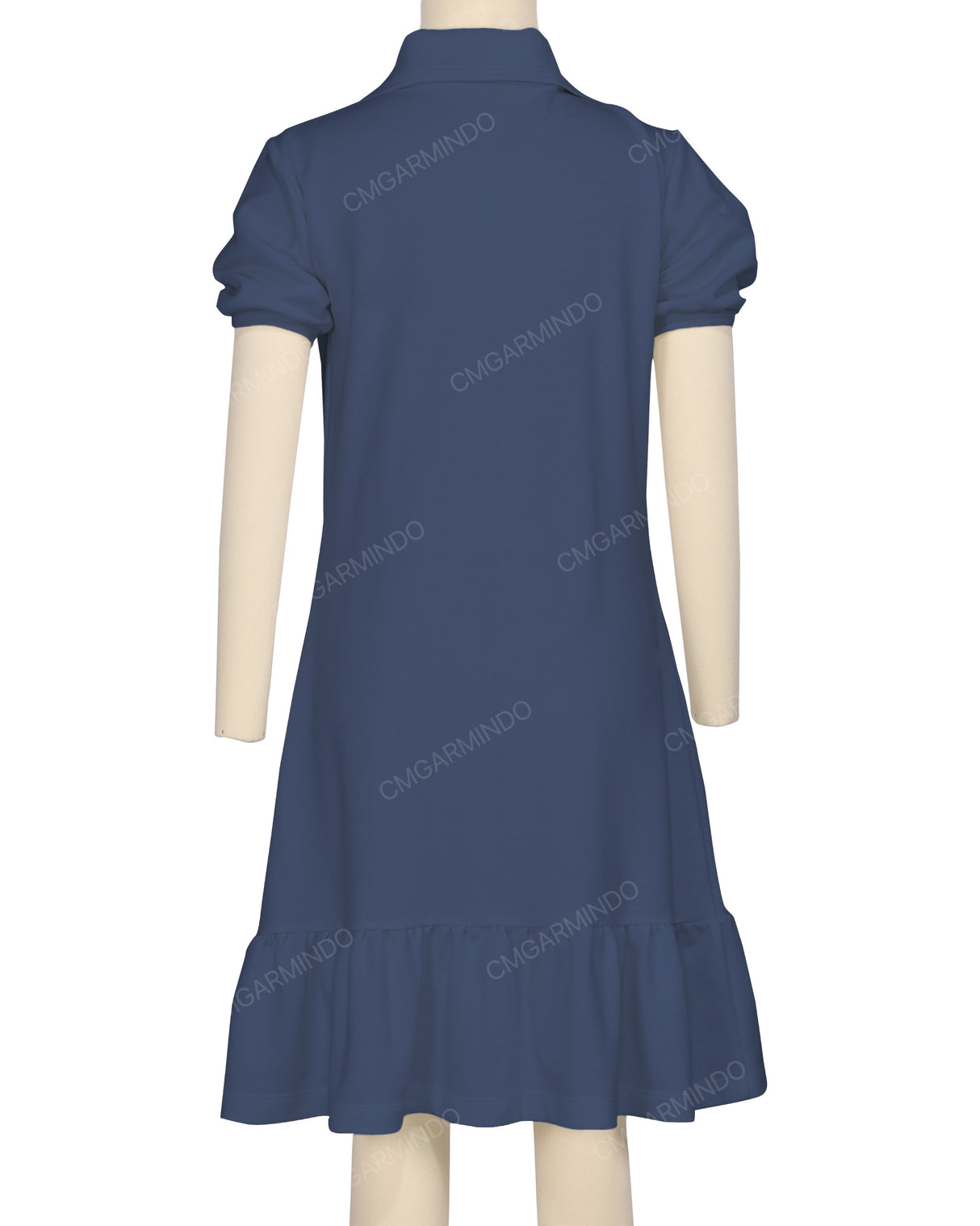 Puff Sleeve Ruffle Hem Polo Dress