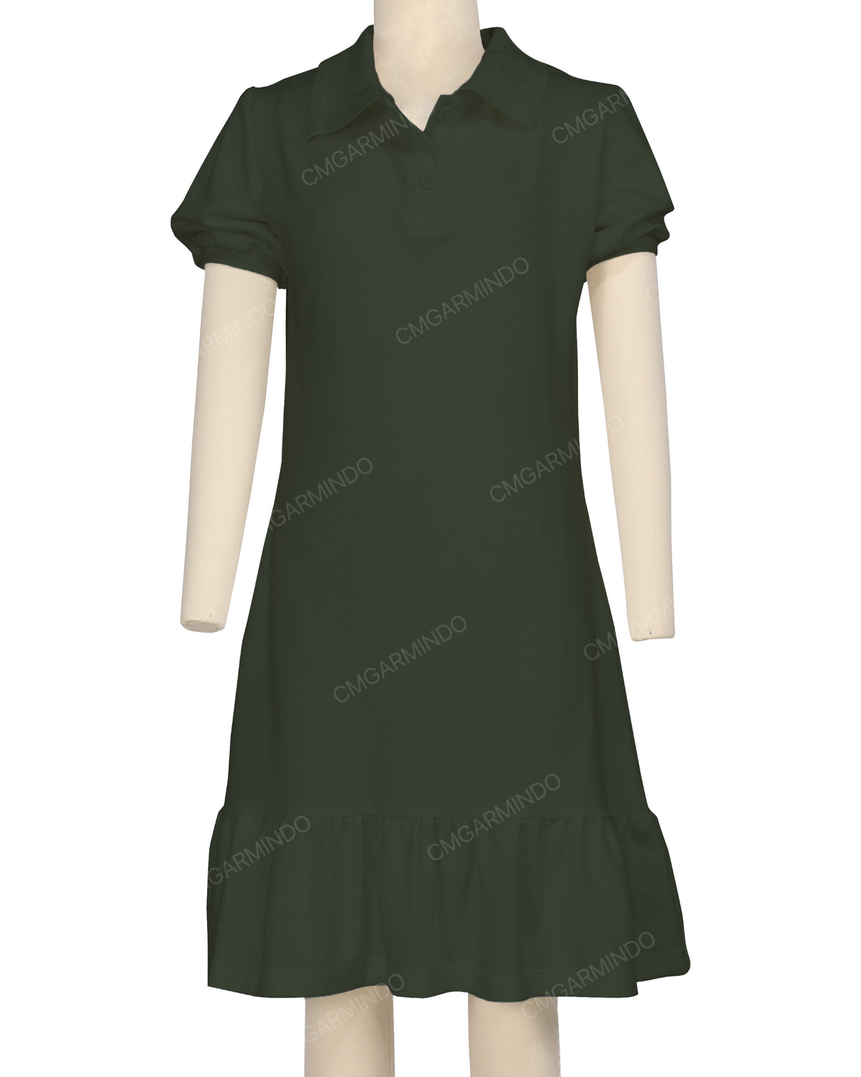 Puff Sleeve Ruffle Hem Polo Dress