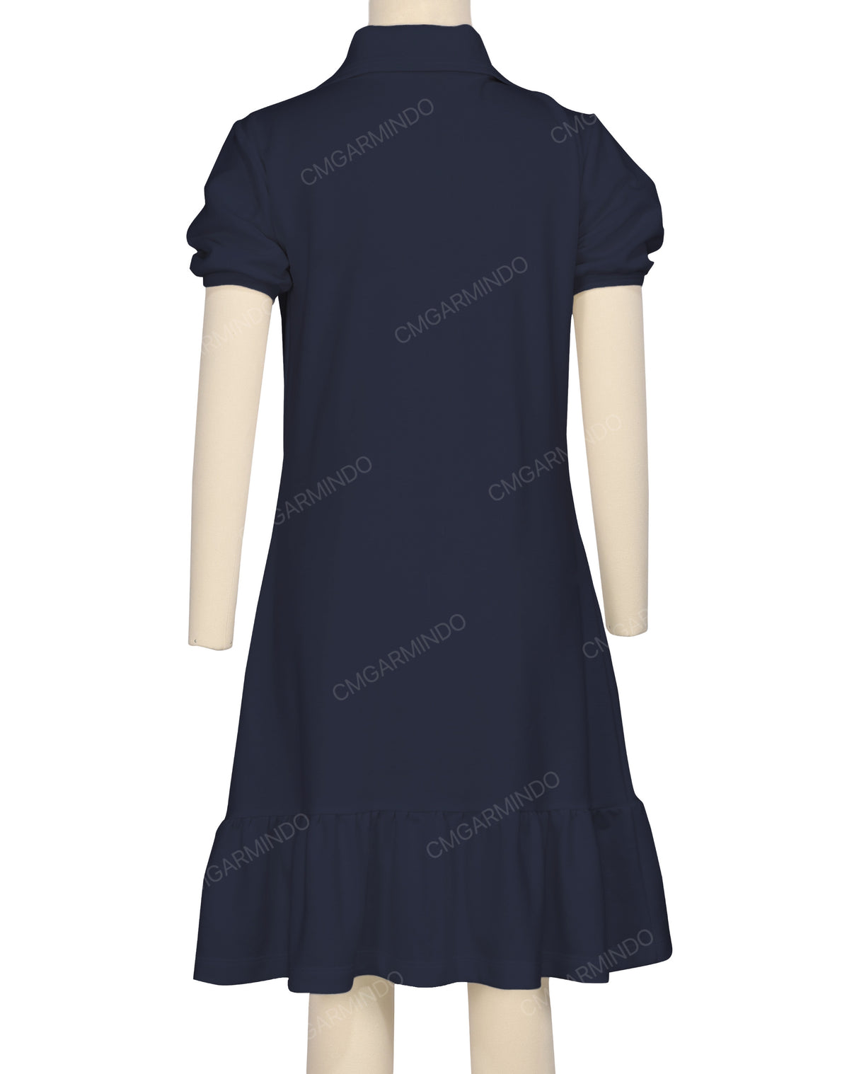Puff Sleeve Ruffle Hem Polo Dress