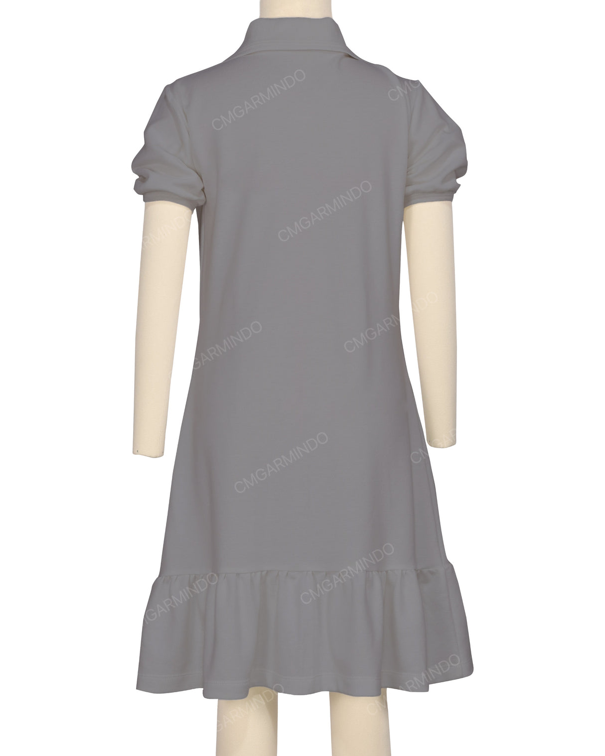 Puff Sleeve Ruffle Hem Polo Dress