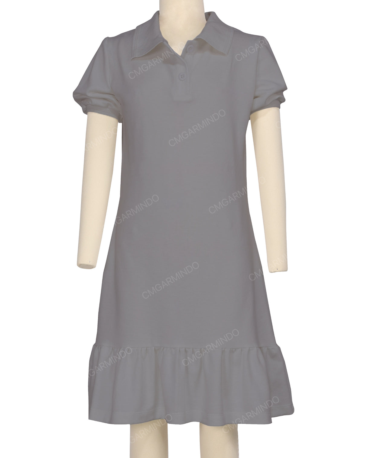 Puff Sleeve Ruffle Hem Polo Dress