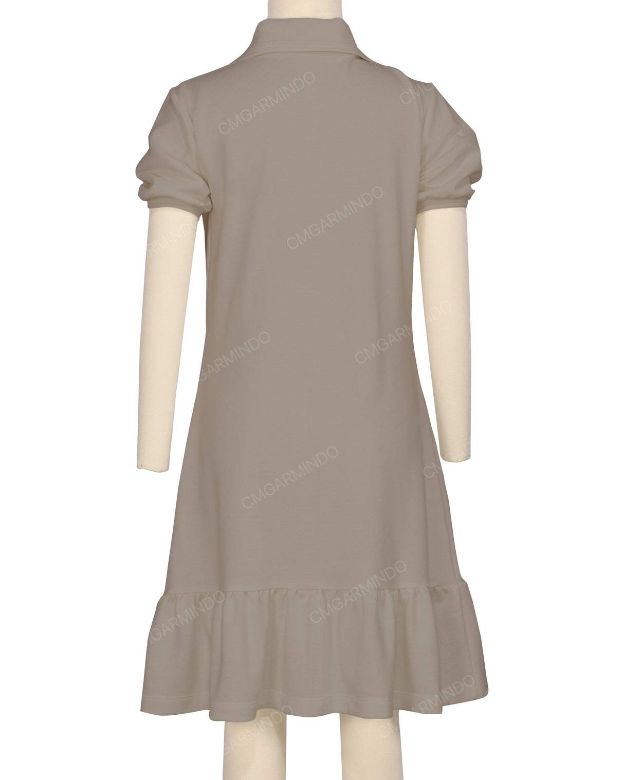 Puff Sleeve Ruffle Hem Polo Dress