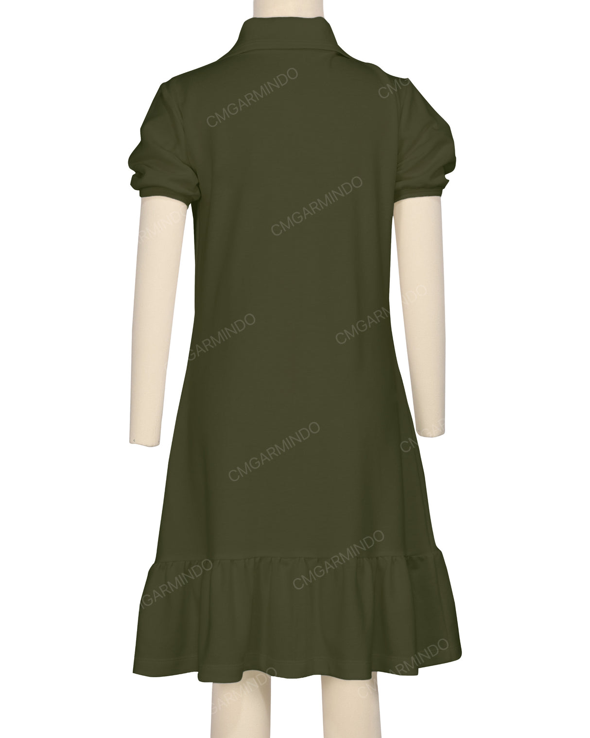 Puff Sleeve Ruffle Hem Polo Dress