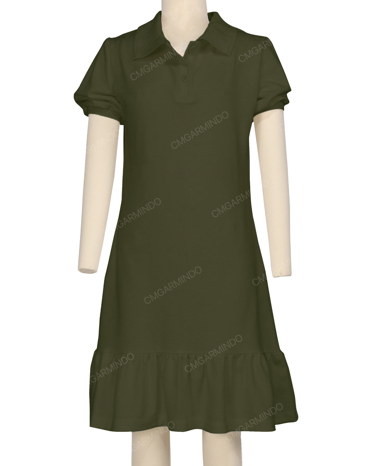 Puff Sleeve Ruffle Hem Polo Dress