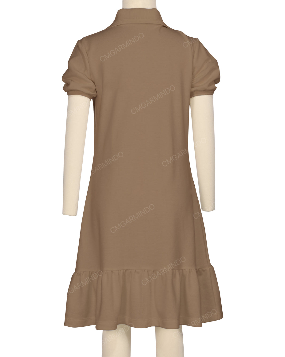 Puff Sleeve Ruffle Hem Polo Dress