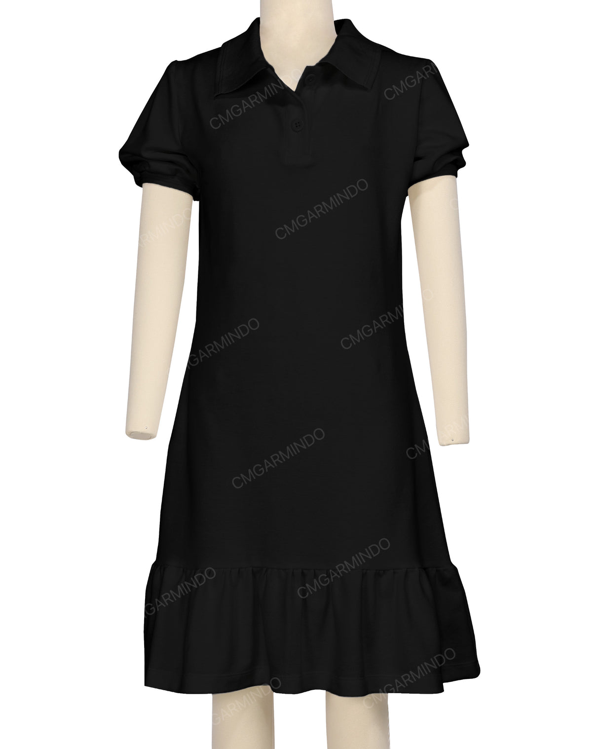 Puff Sleeve Ruffle Hem Polo Dress