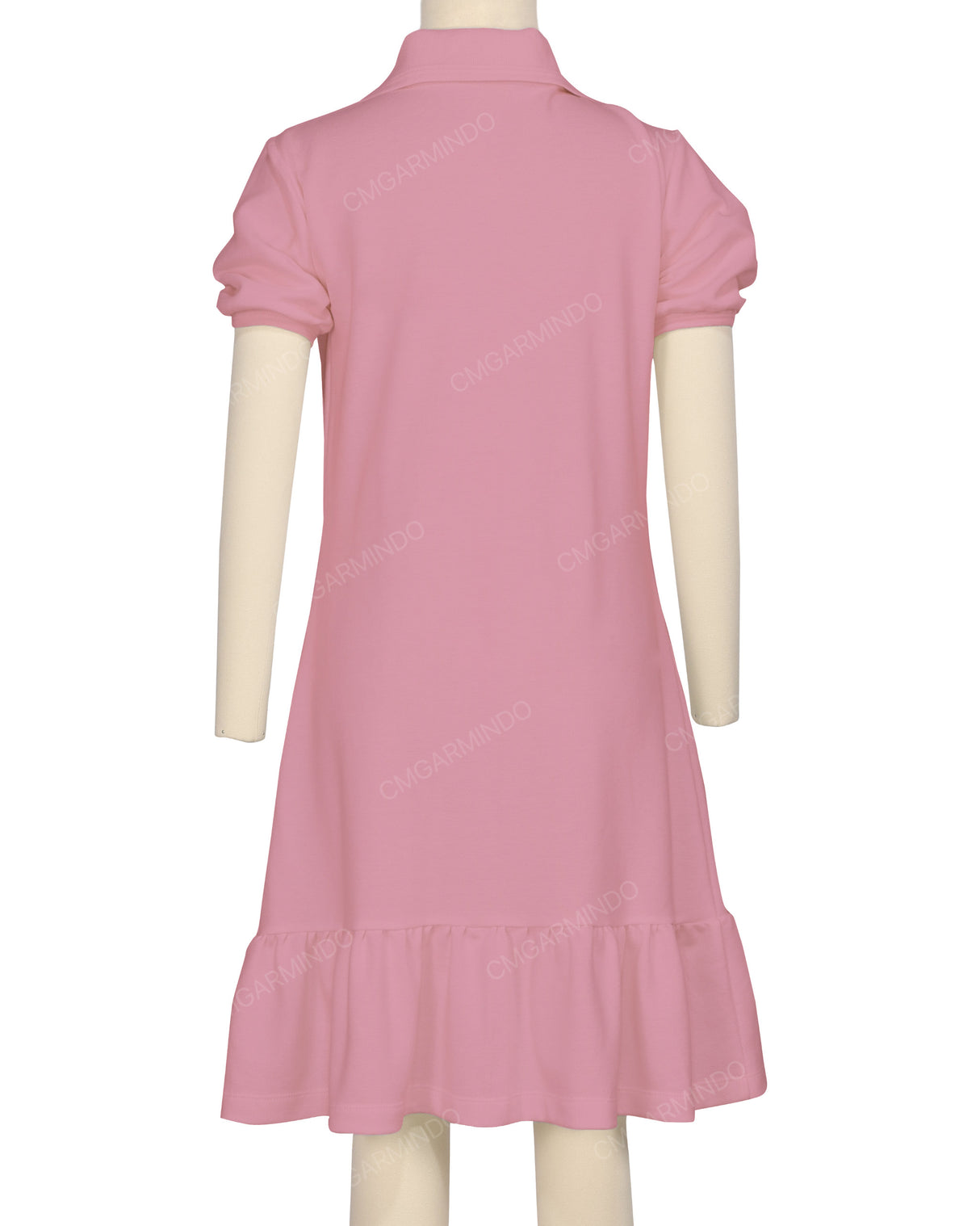 Puff Sleeve Ruffle Hem Polo Dress