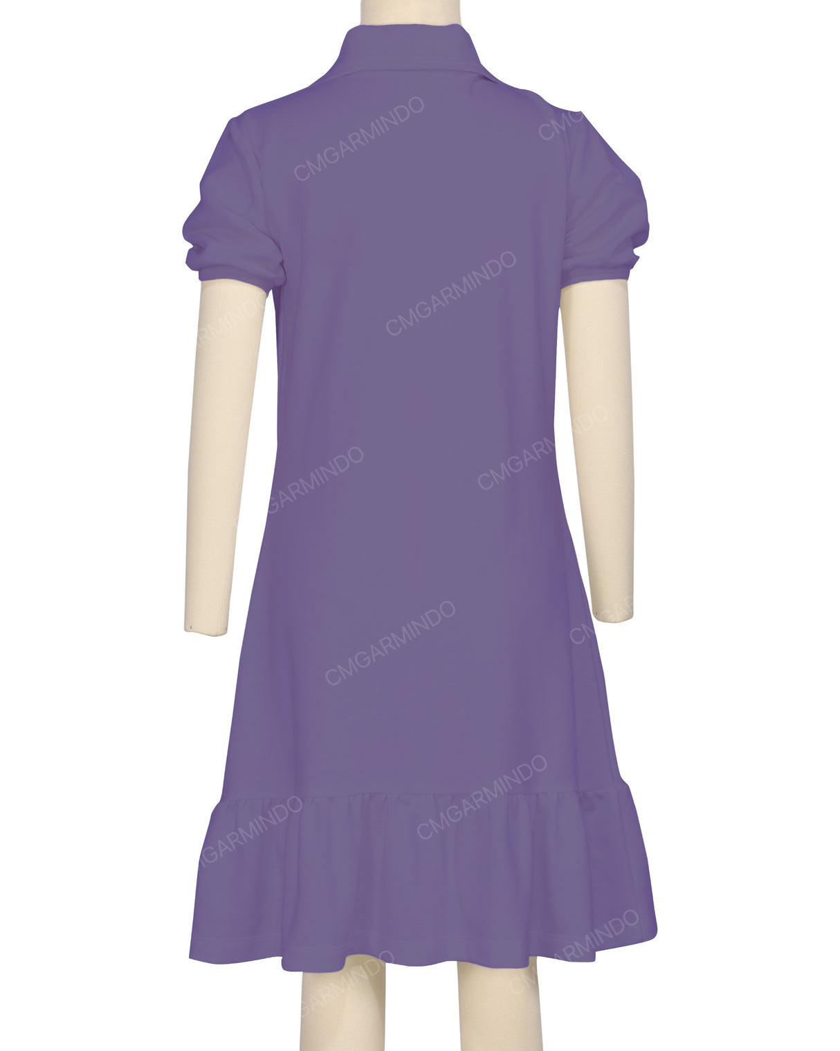 Puff Sleeve Ruffle Hem Polo Dress