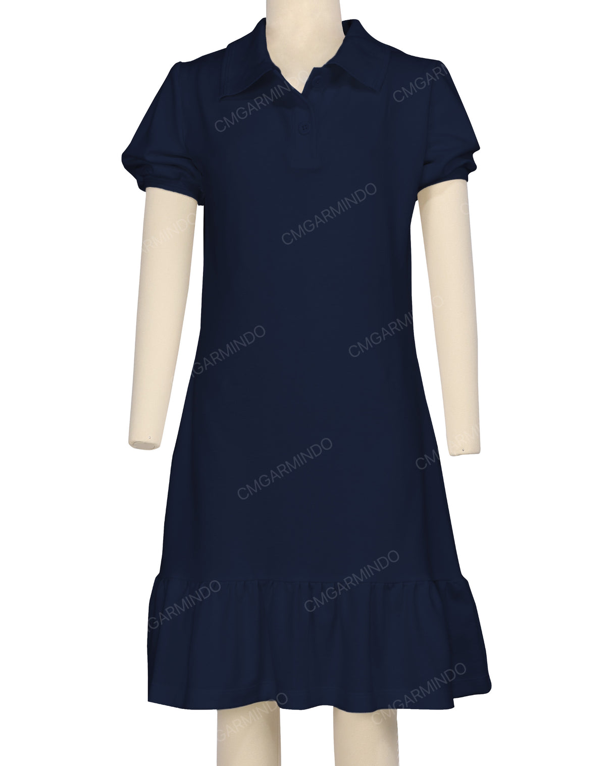 Puff Sleeve Ruffle Hem Polo Dress