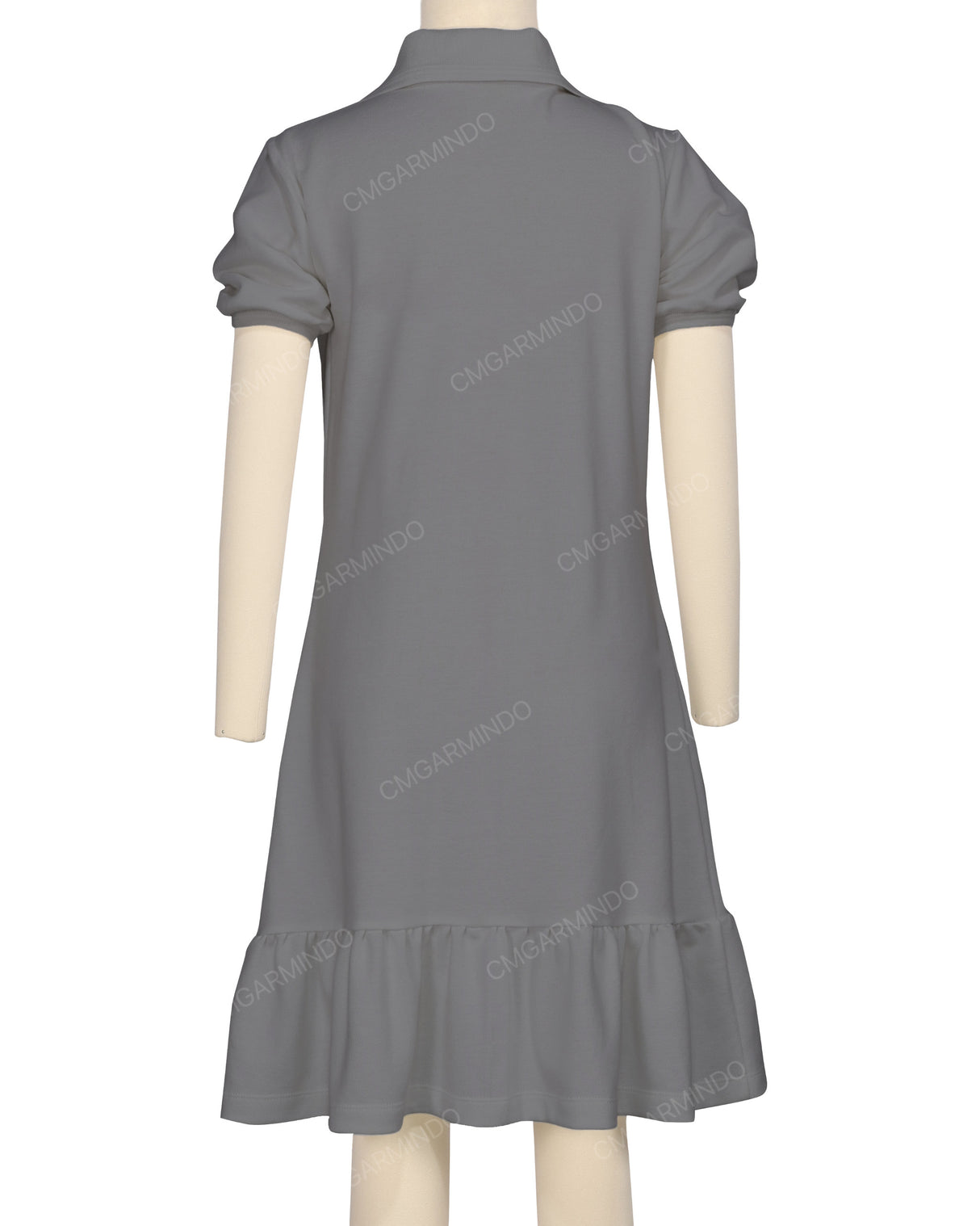 Puff Sleeve Ruffle Hem Polo Dress