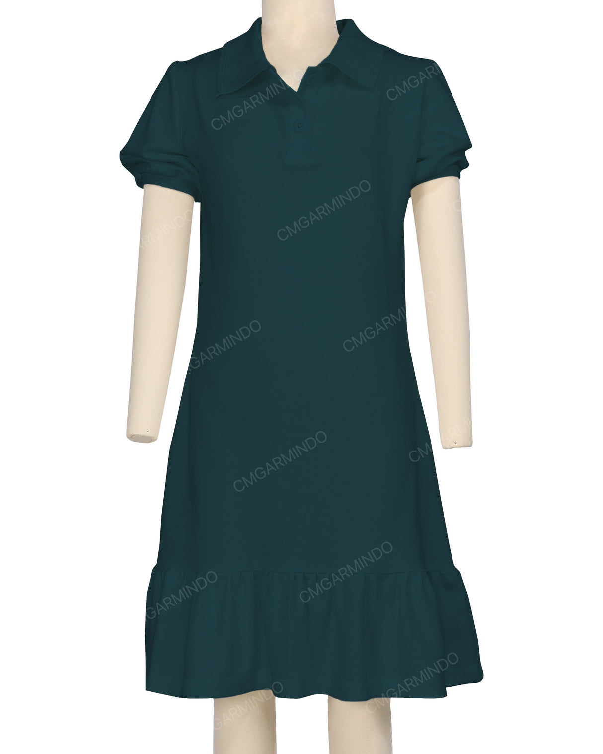 Puff Sleeve Ruffle Hem Polo Dress