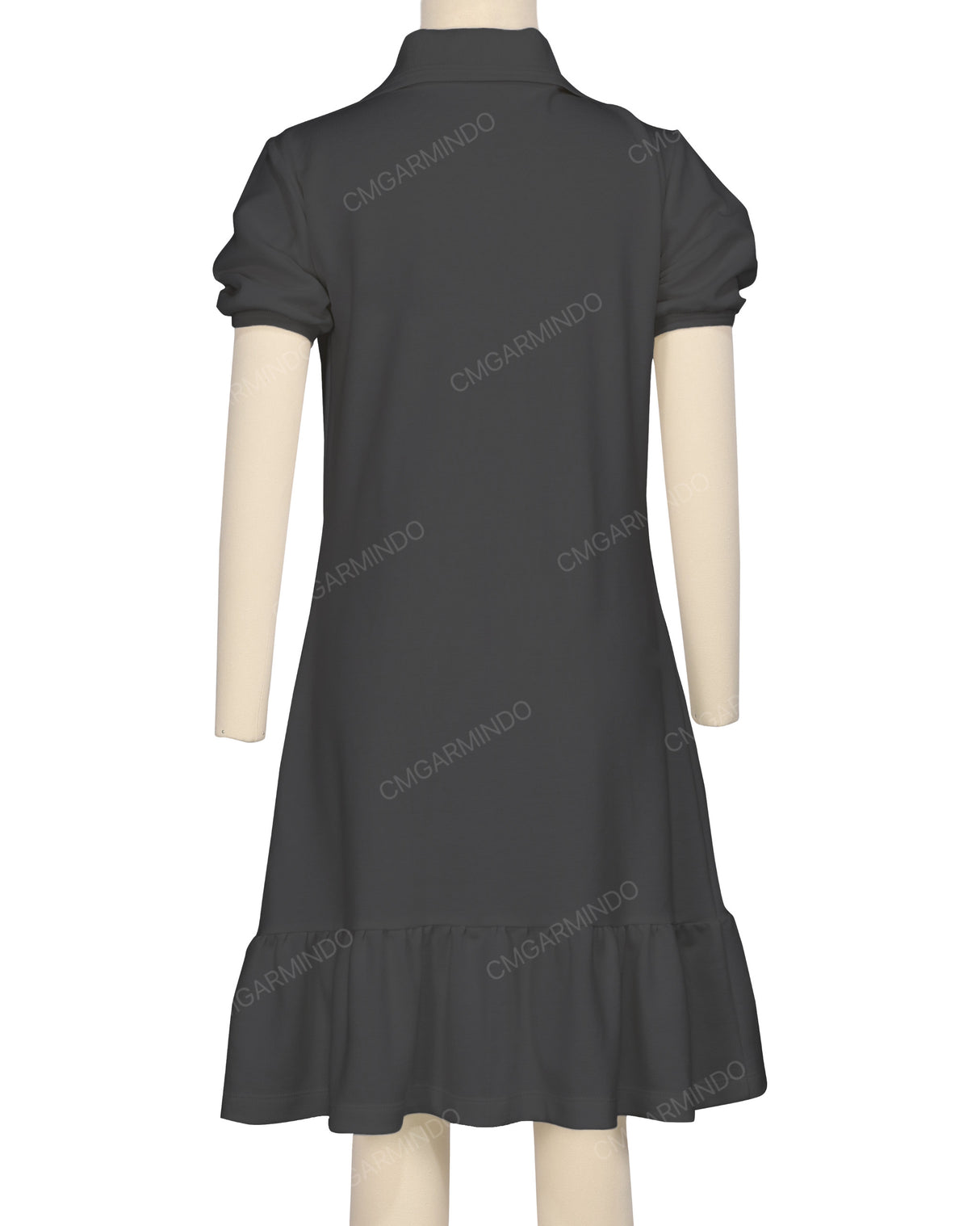 Puff Sleeve Ruffle Hem Polo Dress