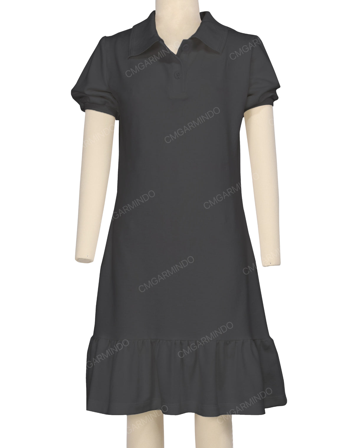 Puff Sleeve Ruffle Hem Polo Dress