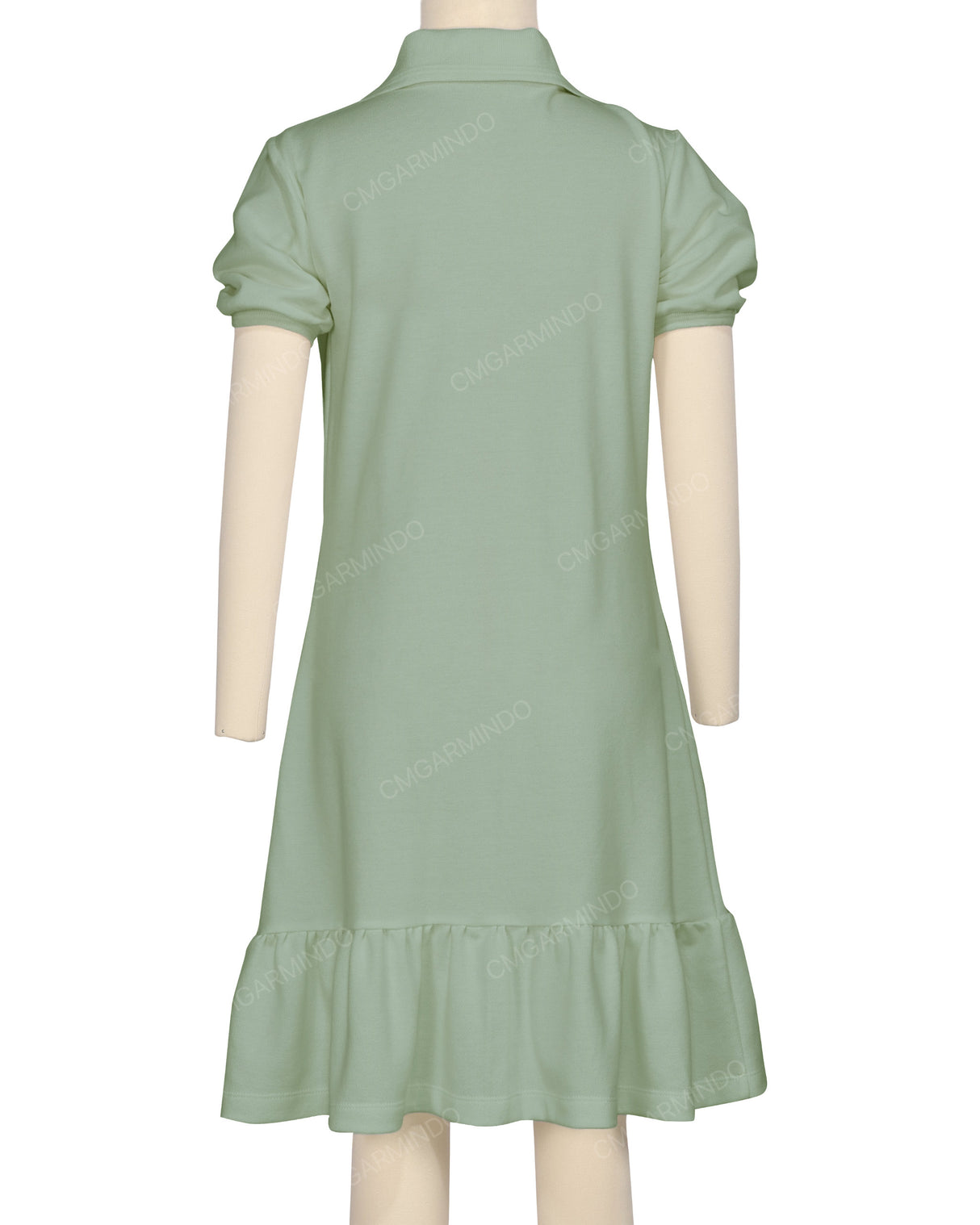 Puff Sleeve Ruffle Hem Polo Dress