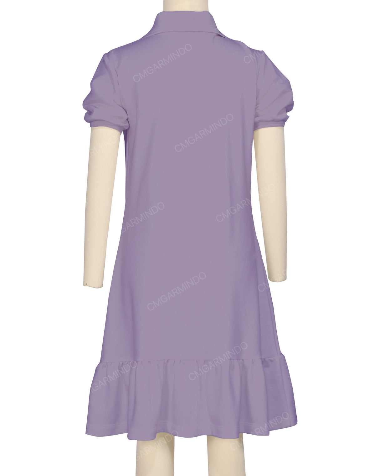 Puff Sleeve Ruffle Hem Polo Dress