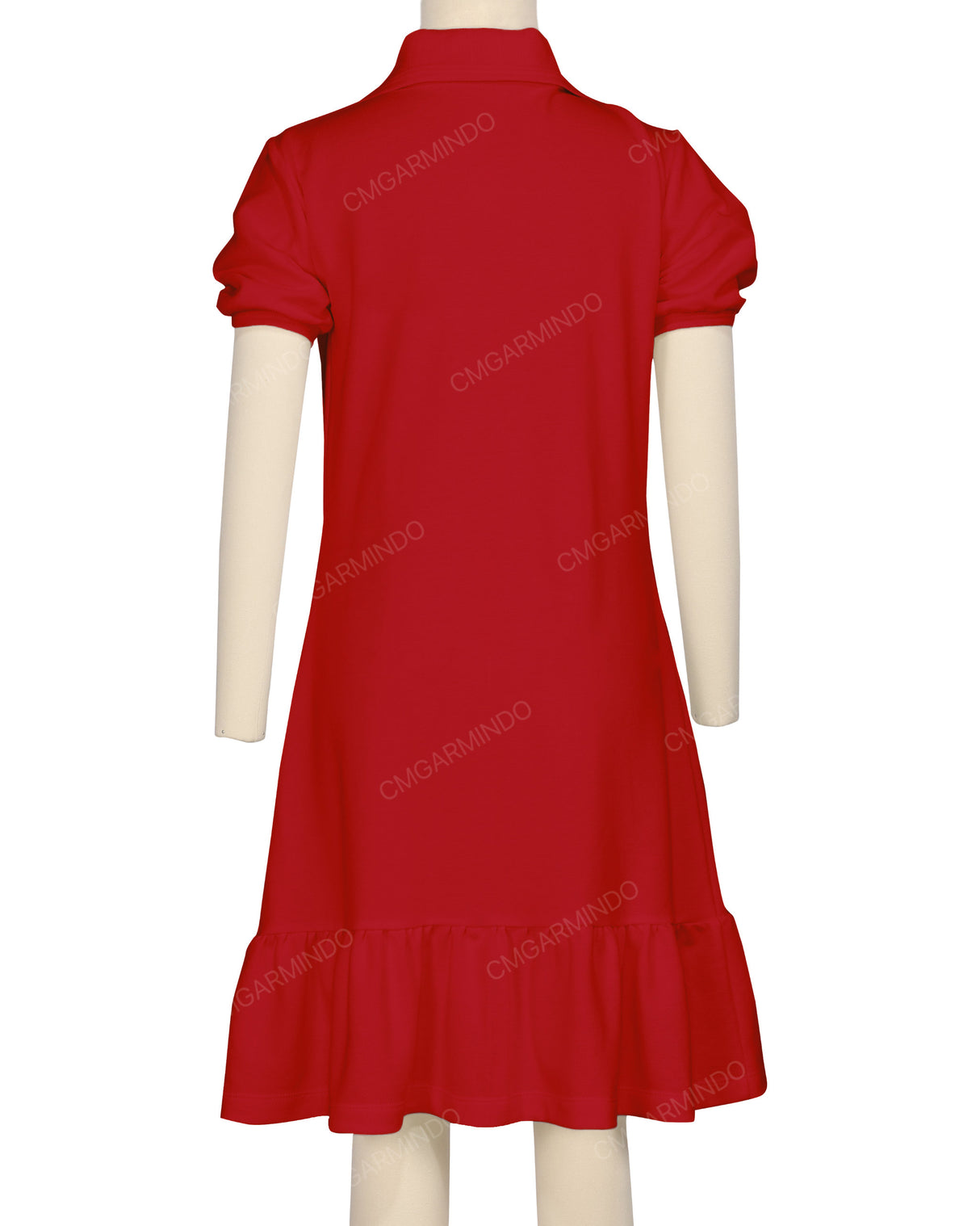 Puff Sleeve Ruffle Hem Polo Dress
