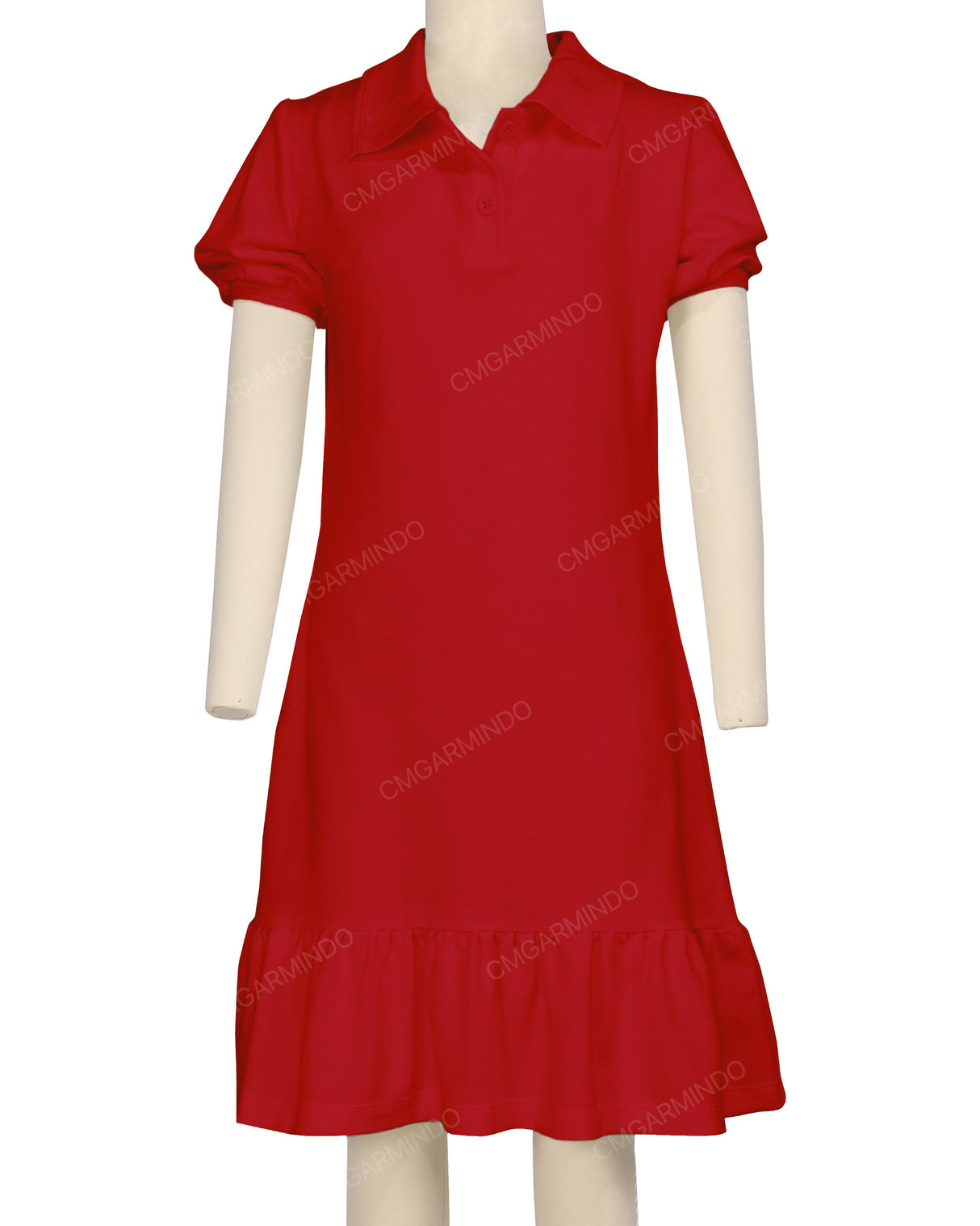 Puff Sleeve Ruffle Hem Polo Dress