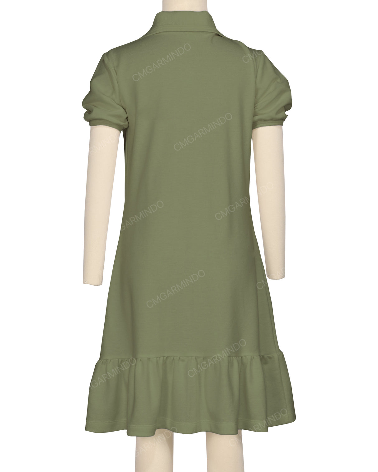 Puff Sleeve Ruffle Hem Polo Dress