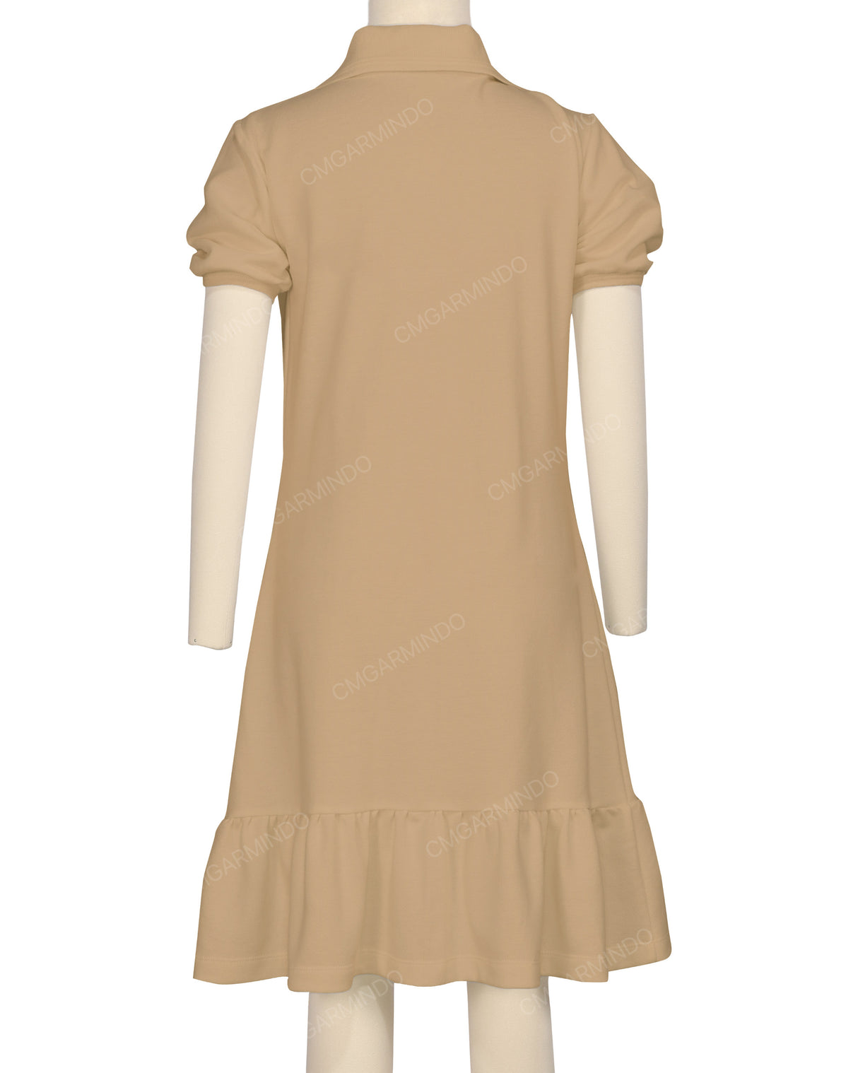 Puff Sleeve Ruffle Hem Polo Dress
