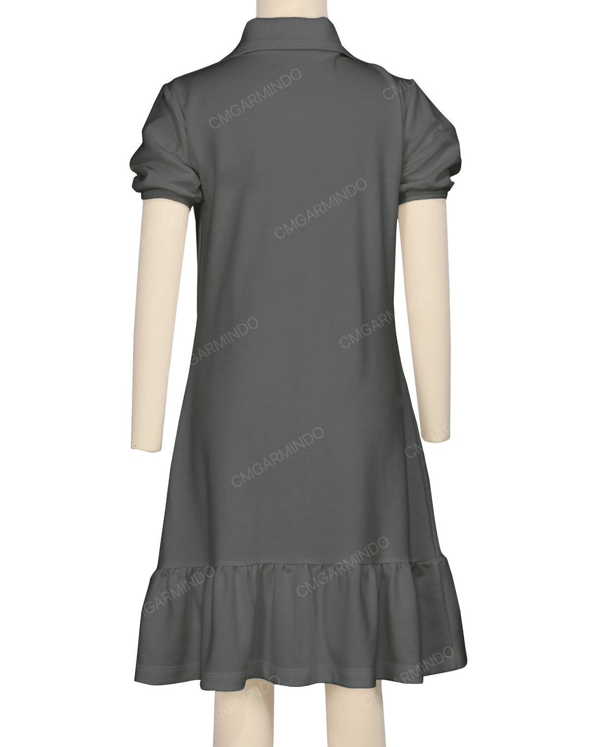 Puff Sleeve Ruffle Hem Polo Dress