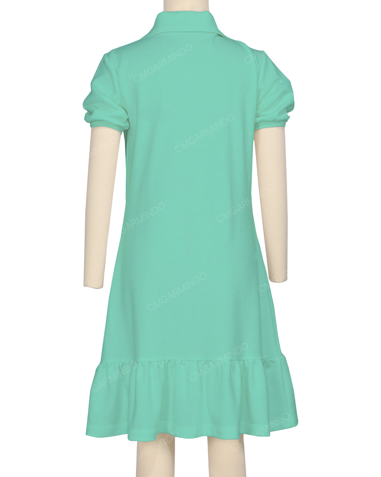 Puff Sleeve Ruffle Hem Polo Dress