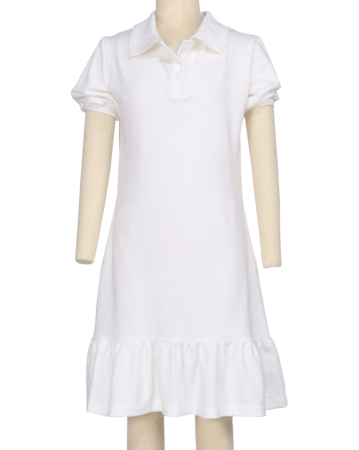 Puff Sleeve Ruffle Hem Polo Dress