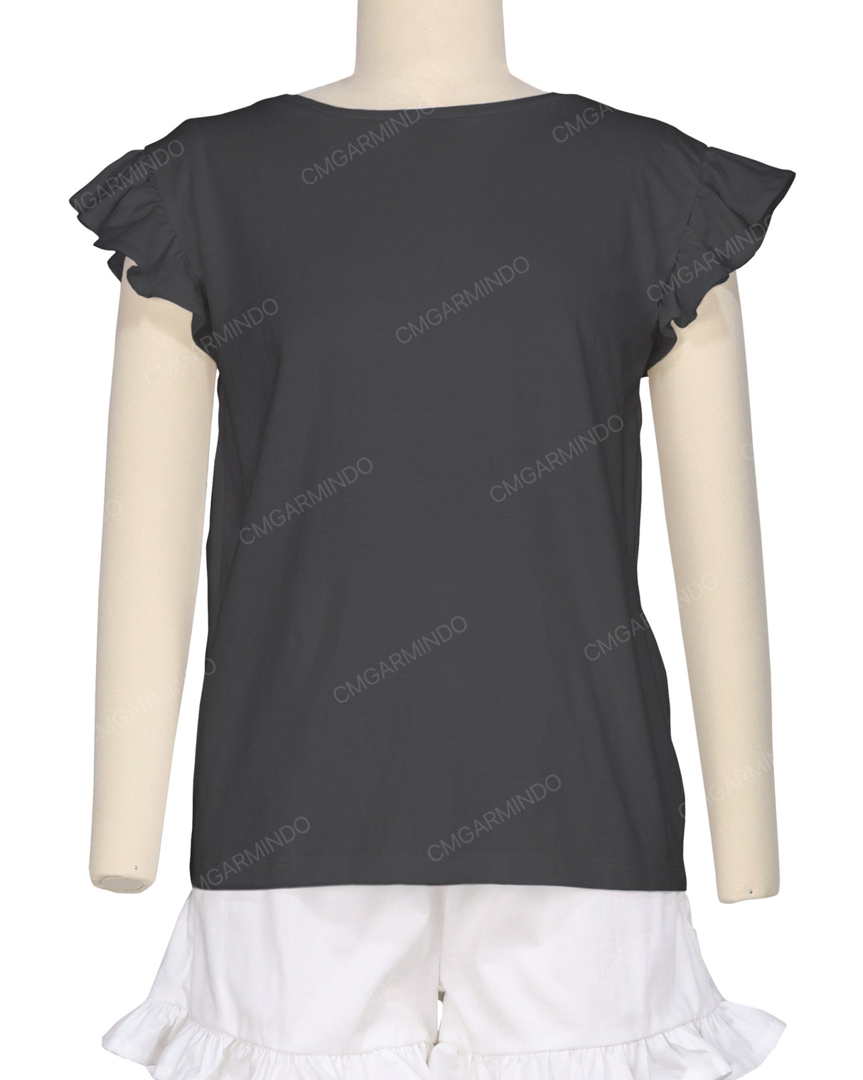 Frill Cap Sleeve Boat Neck T-shirt