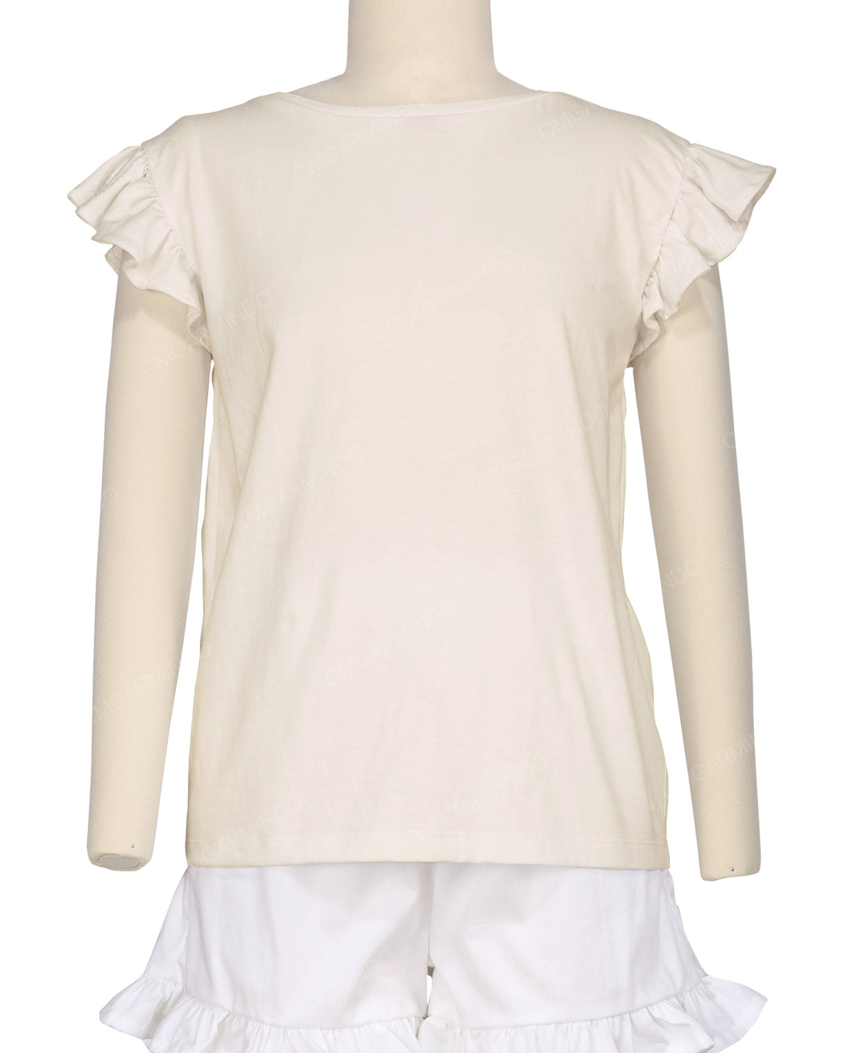 Frill Cap Sleeve Boat Neck T-shirt