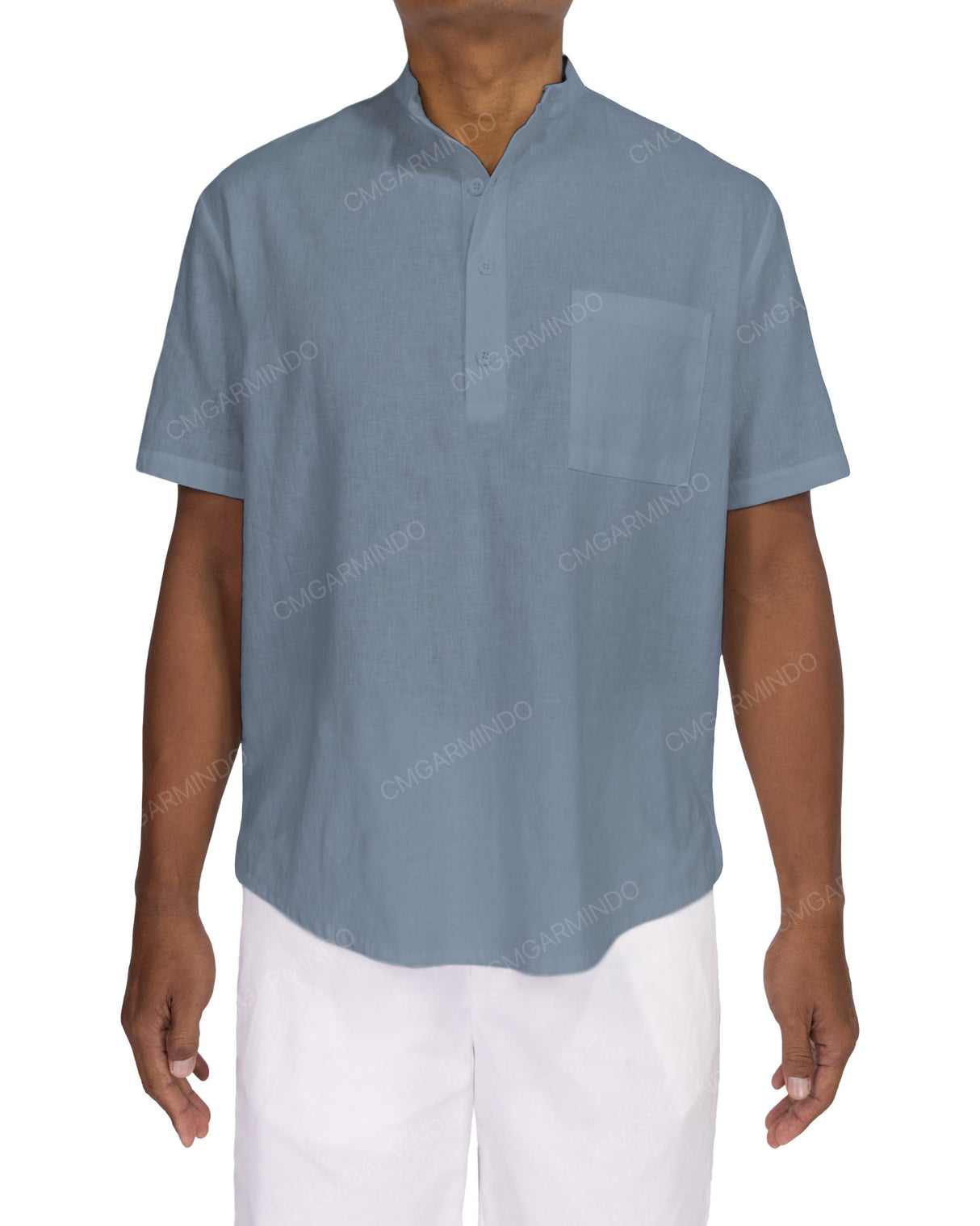 Short Sleeve Mandarin Collar Shirt