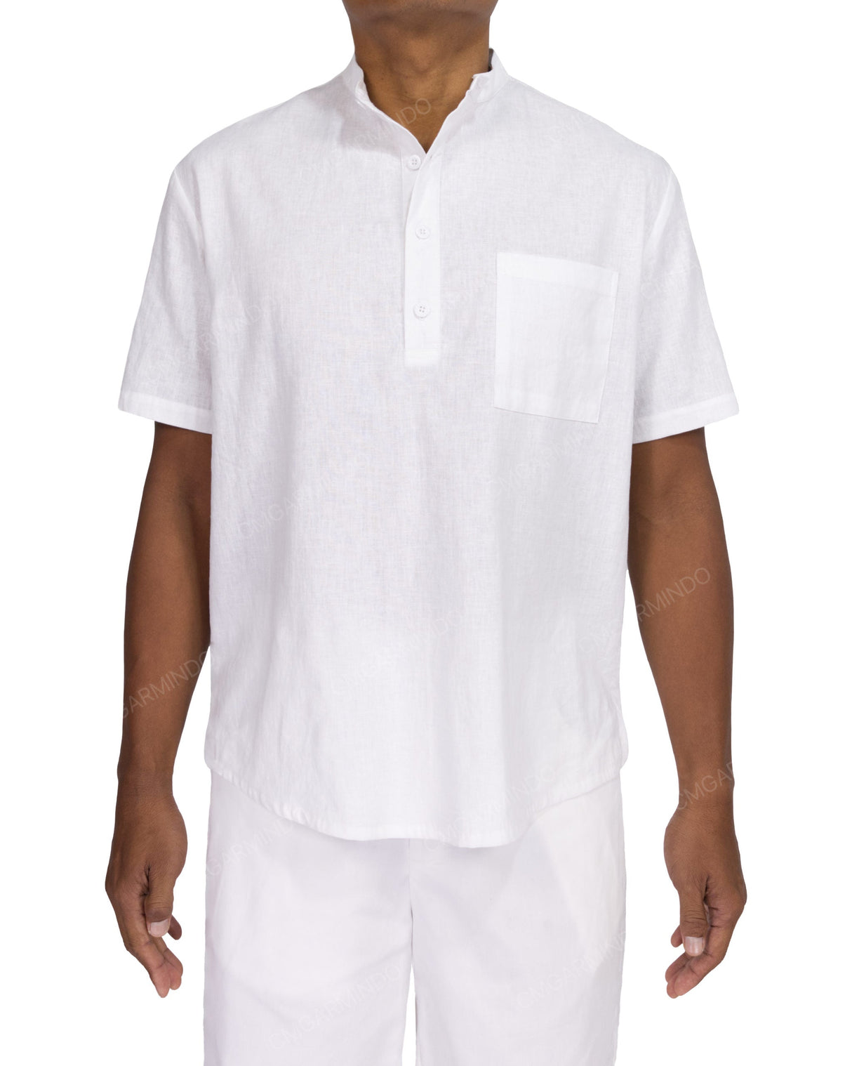 Short Sleeve Mandarin Collar Shirt