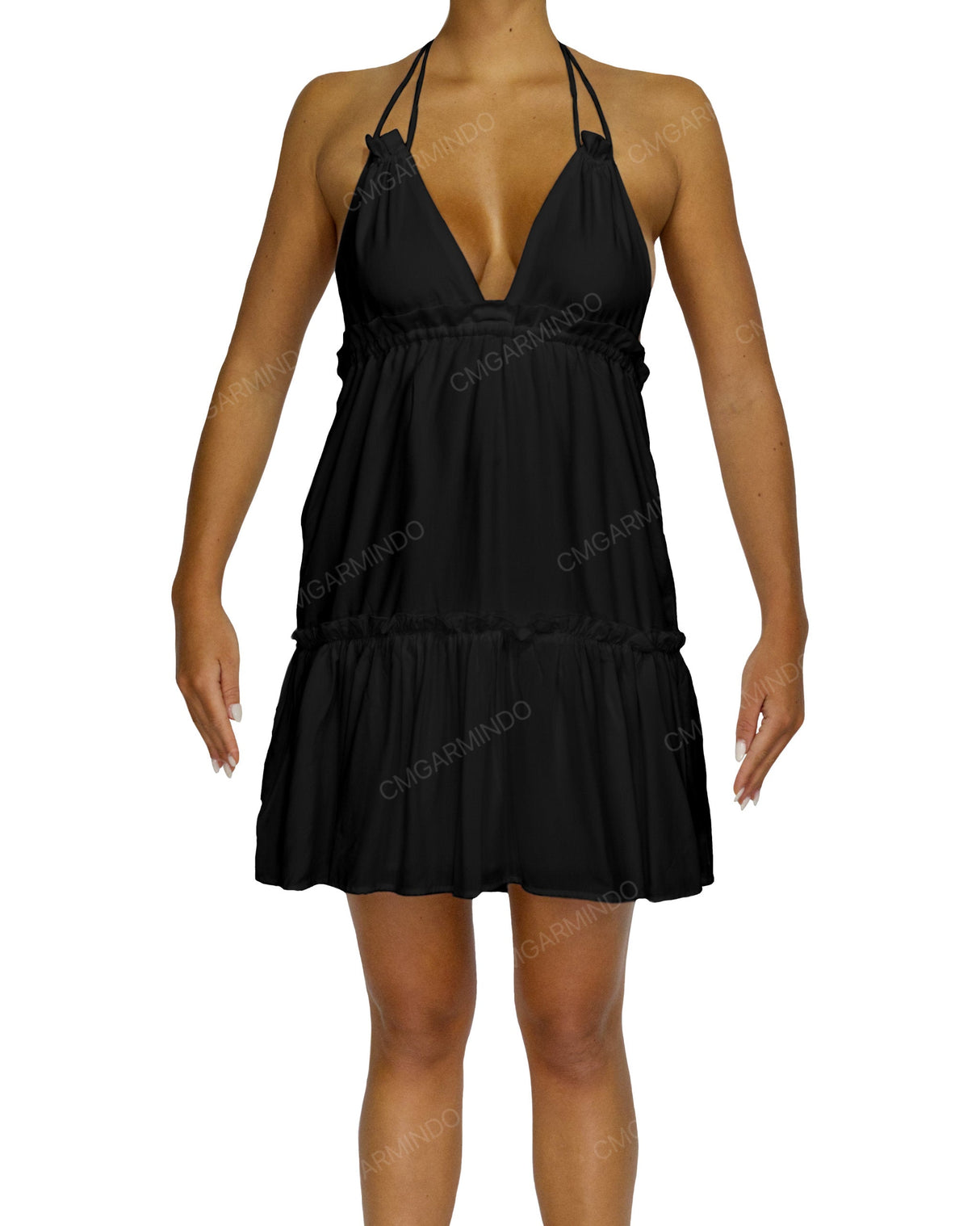 Halter Tie Ruffle Tiered Mini Dress