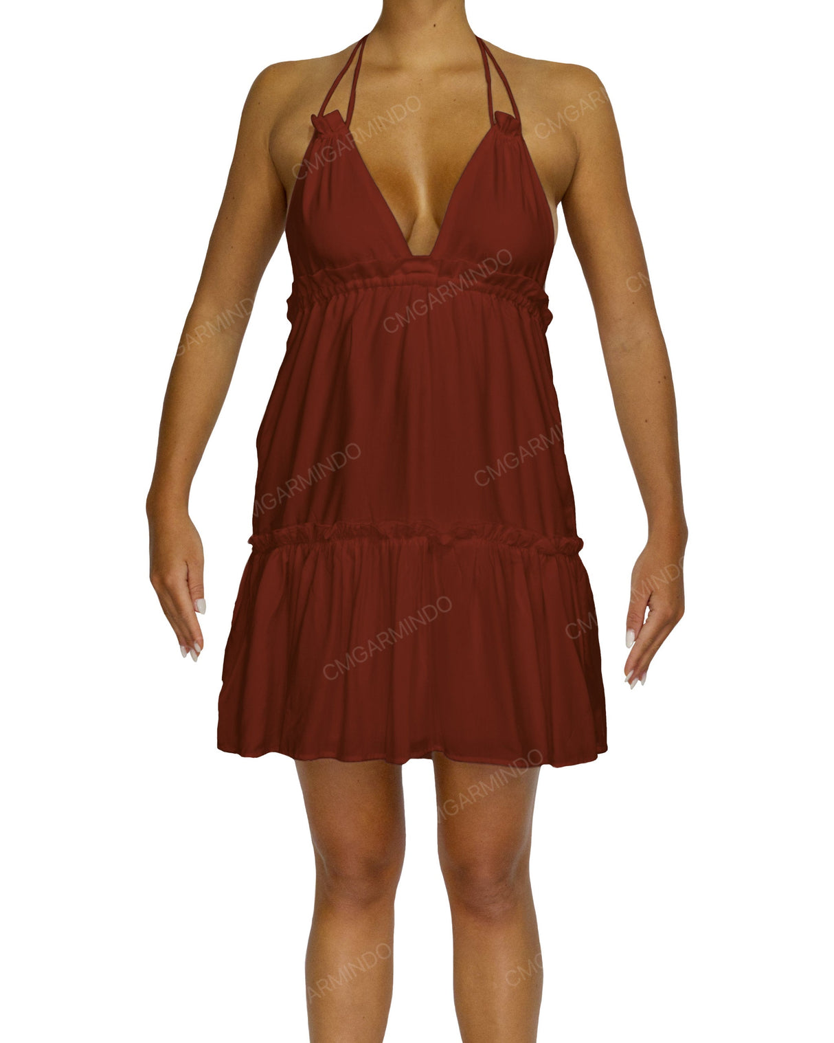 Halter Tie Ruffle Tiered Mini Dress