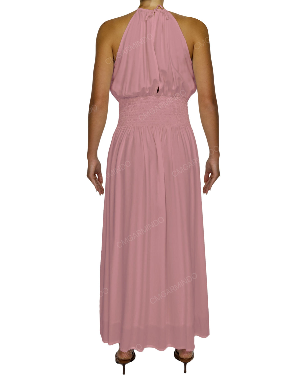 Halter Tie Shirred Waist Maxi Dress
