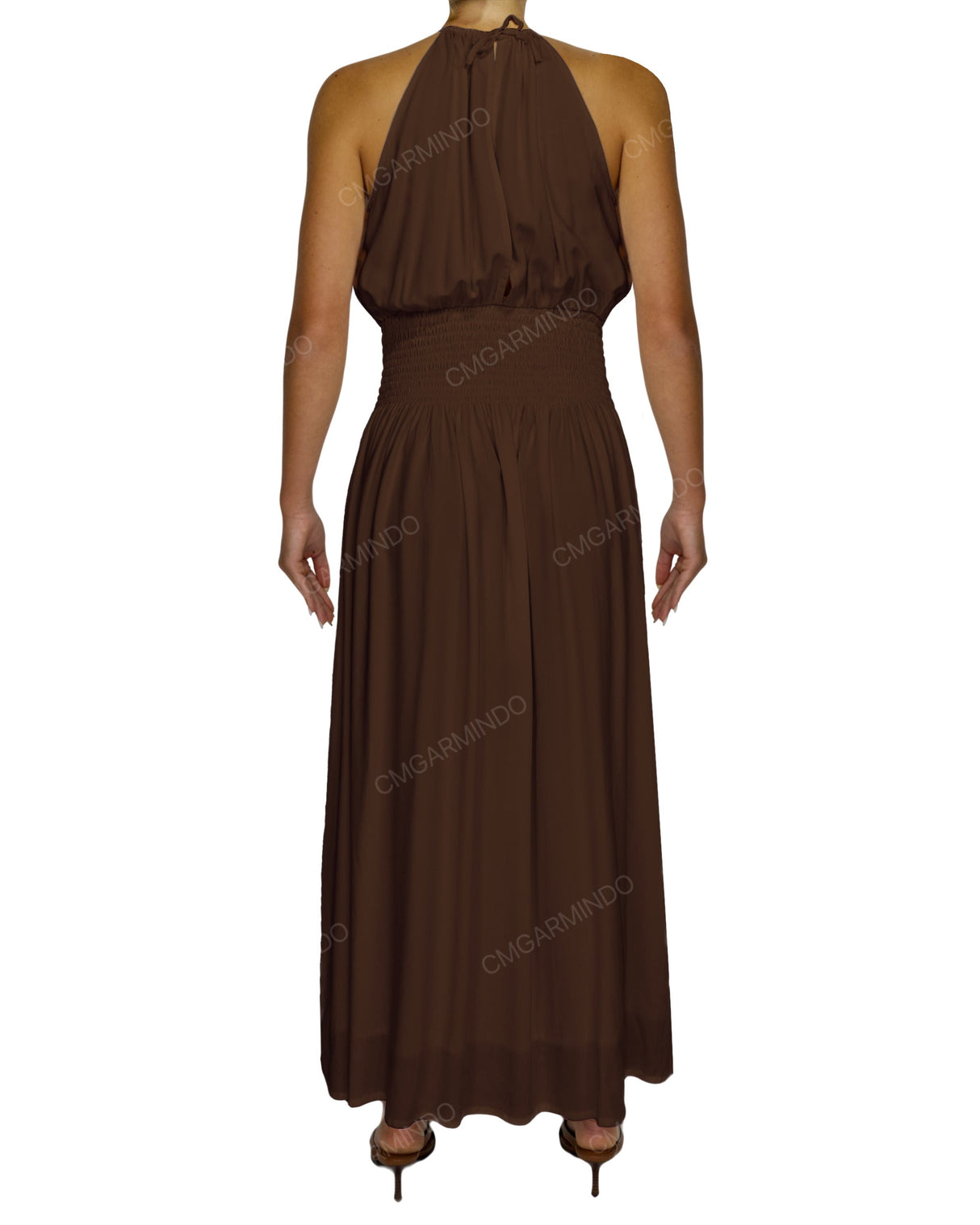 Halter Tie Shirred Waist Maxi Dress