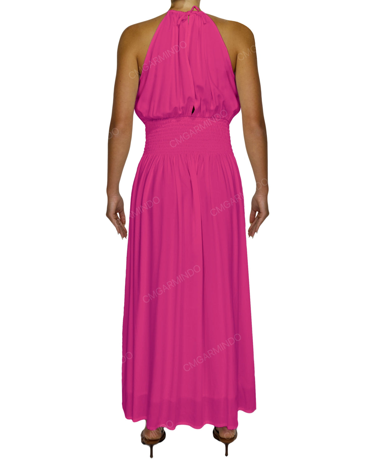 Halter Tie Shirred Waist Maxi Dress